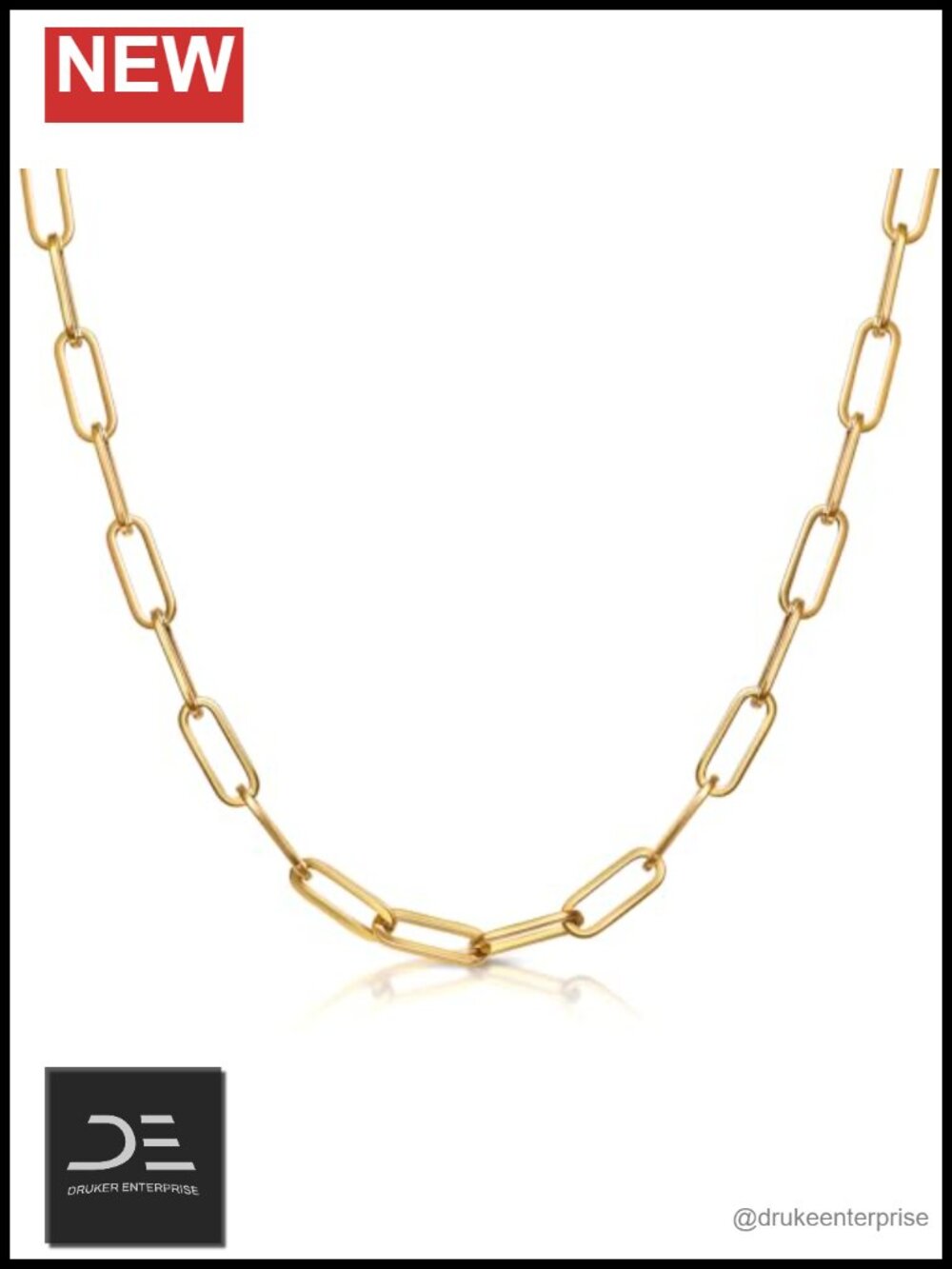 18K Gold Plated Paperclip Necklace Women Stainless Steel Link Chain Jewelry